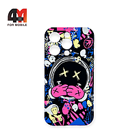 Чехол Iphone 13 Pro силиконовый с рисунком, 021 черно-розовый, luxo