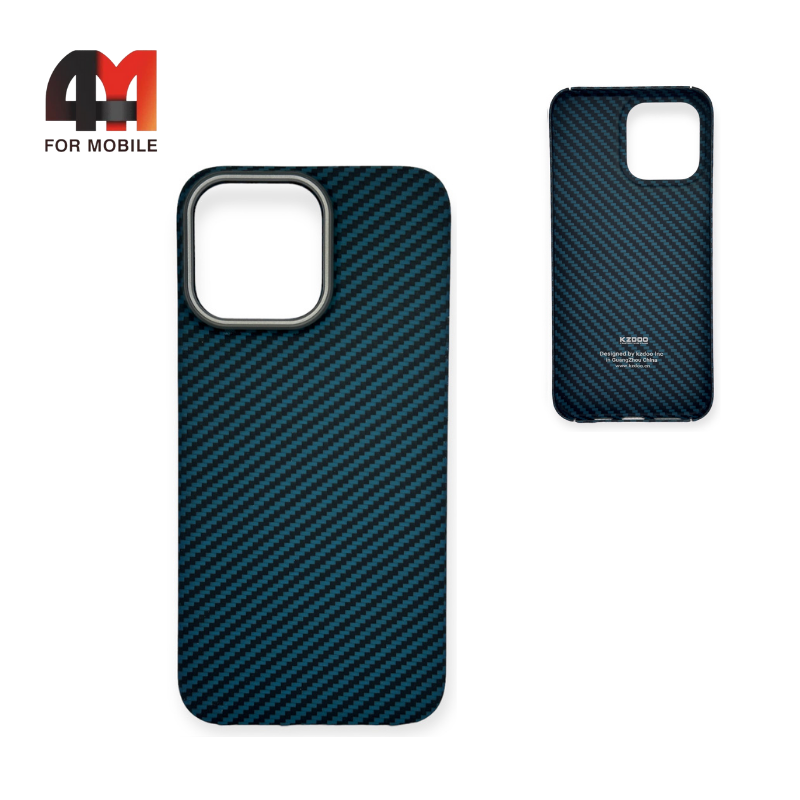 Чехол Iphone 13 Pro пластик, кевлар, синего цвета, K-DOO - фото 1 - id-p226618114