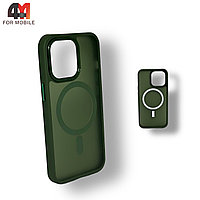 Чехол Iphone 13 Pro пластиковый с усиленной рамкой + MagSafe, темно-зеленого цвета, Protective Case