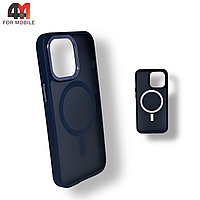 Чехол Iphone 13 Pro пластиковый с усиленной рамкой + MagSafe, темно-синего цвета, Protective Case
