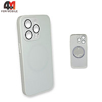 Чехол Iphone 13 Pro пластиковый, Glass Case + MagSafe, белого цвета