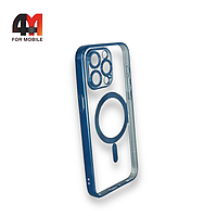 Чехол Iphone 13 Pro Max силиконовый, плотный + MagSafe, синего цвета, J-Case