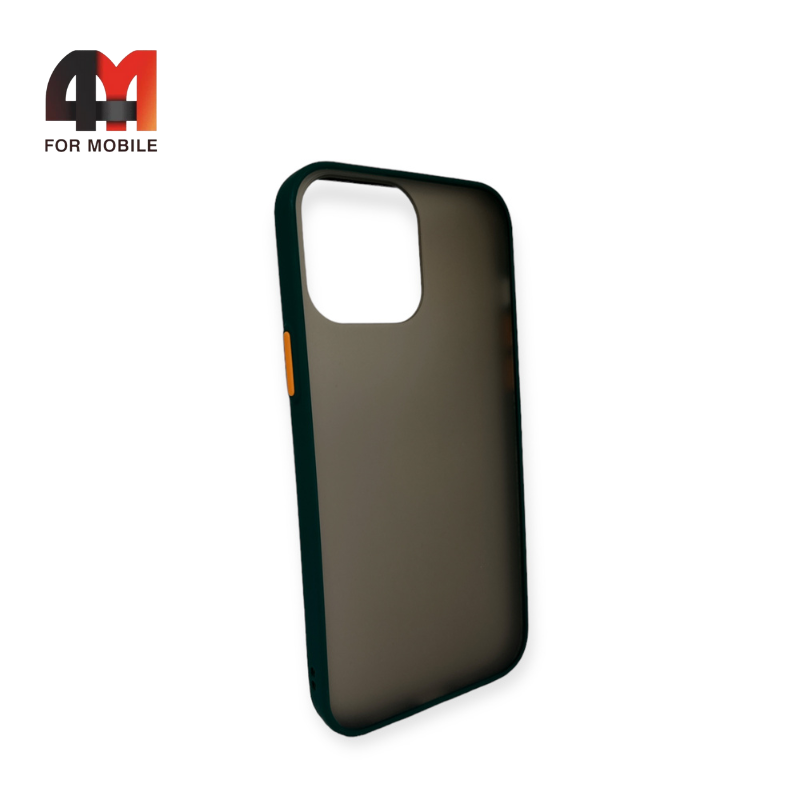 Чехол Iphone 13 Pro Max пластиковый с усиленной рамкой, темно-зеленого цвета - фото 1 - id-p226617401