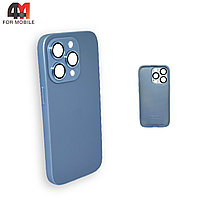Чехол Iphone 13 Pro Max пластиковый, стеклянный, голубого цвета