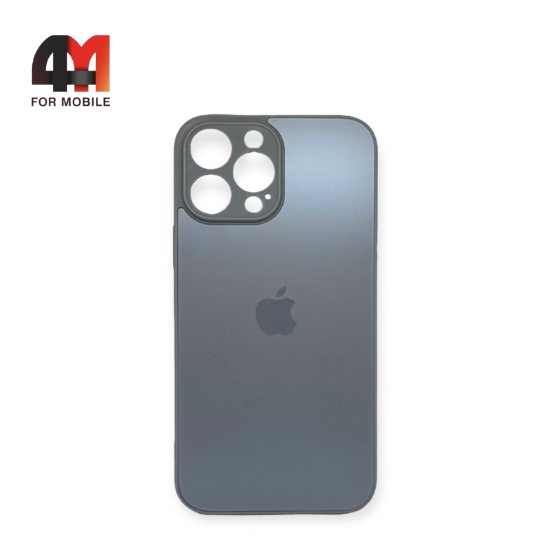 Чехол Iphone 13 Pro Max пластиковый, матовый с логотипом, серого цвета - фото 1 - id-p226617245