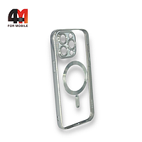 Чехол Iphone 13 Pro Max силиконовый, плотный + MagSafe, серебристого цвета, J-Case