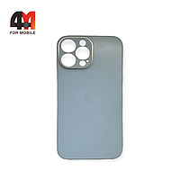 Чехол Iphone 13 Pro Max пластиковый, матовый с логотипом, небесного цвета