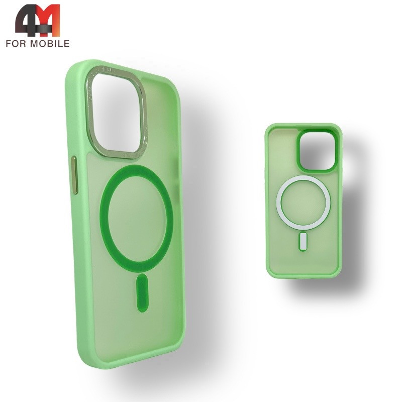 Чехол Iphone 13 Pro Max пластиковый c усиленной рамкой + MagSafe, салатового цвета Protective Case - фото 1 - id-p226618108