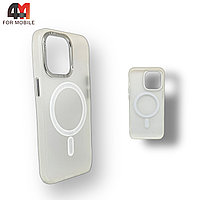 Чехол Iphone 13 Pro Max пластиковый с усиленной рамкой + MagSafe, белого цвета, Protective Case