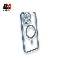 Чехол Iphone 13 Pro Max силиконовый, плотный + MagSafe, голубого цвета, J-Case