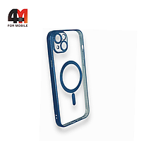 Чехол Iphone 15 Plus силиконовый, плотный + MagSafe , темно-синего цвета J-Case