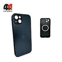 Чехол Iphone 15 Plus пластиковый, Glass Case + MagSafe, черно-синего цвета