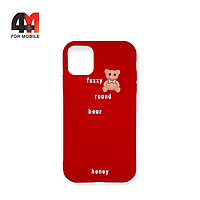 Чехол Iphone 11 силиконовый с мишкой, красного цвета