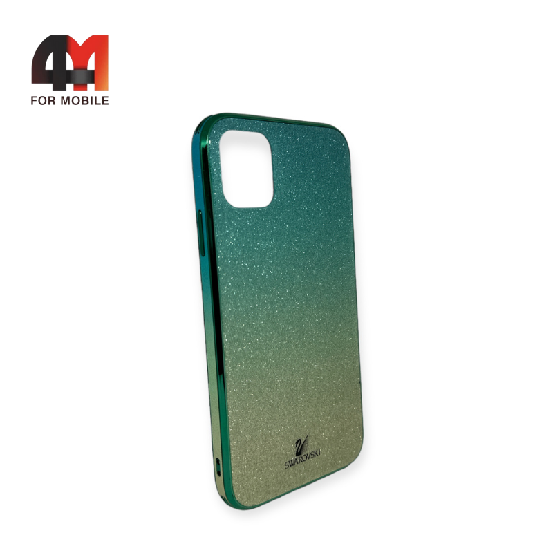Чехол Iphone 11 пластиковый, блестящий Сваровски, зеленого цвета - фото 1 - id-p226622367