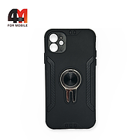 Чехол Iphone 11 пластиковый, противоударный с кольцом, черного цвета