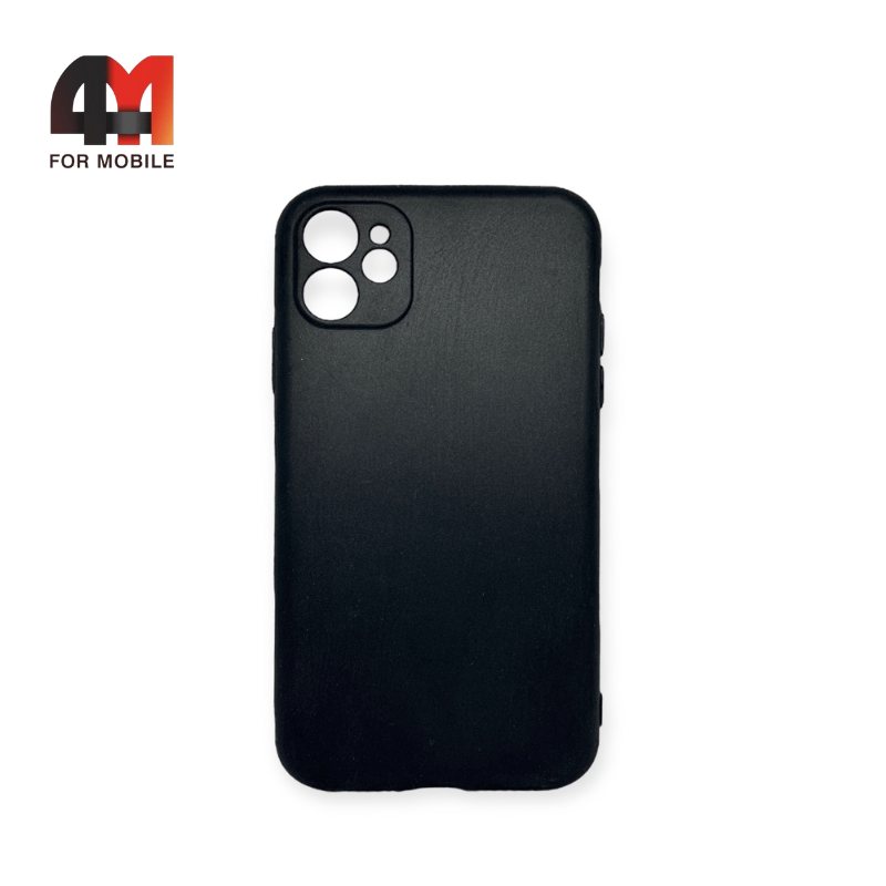 Чехол Iphone 11 силиконовый с защитой на камеру, матовый, черного цвета - фото 1 - id-p226619949