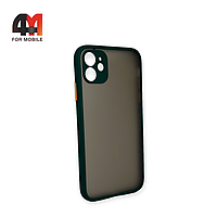 Чехол Iphone 11 пластиковый с усиленной рамкой, темно-зеленого цвета