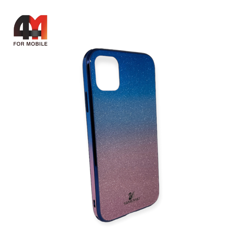 Чехол Iphone 11 пластиковый, блестящий Сваровски, синего цвета - фото 1 - id-p226622266