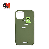 Чехол Iphone 11 силиконовый, мишка, зеленого цвета