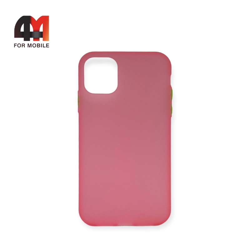 Чехол Iphone 11 Pro Max силиконовый, матовый с цветными кнопками, розового цвета - фото 1 - id-p226622601