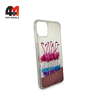 Чехол Iphone 11 Pro Max силиконовый с водичкой, фламинго