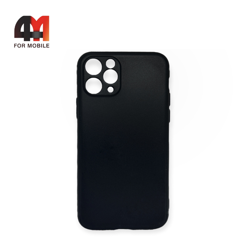 Чехол Iphone 11 Pro силиконовый с защитой на камеру, матовый, черного цвета - фото 1 - id-p226622279