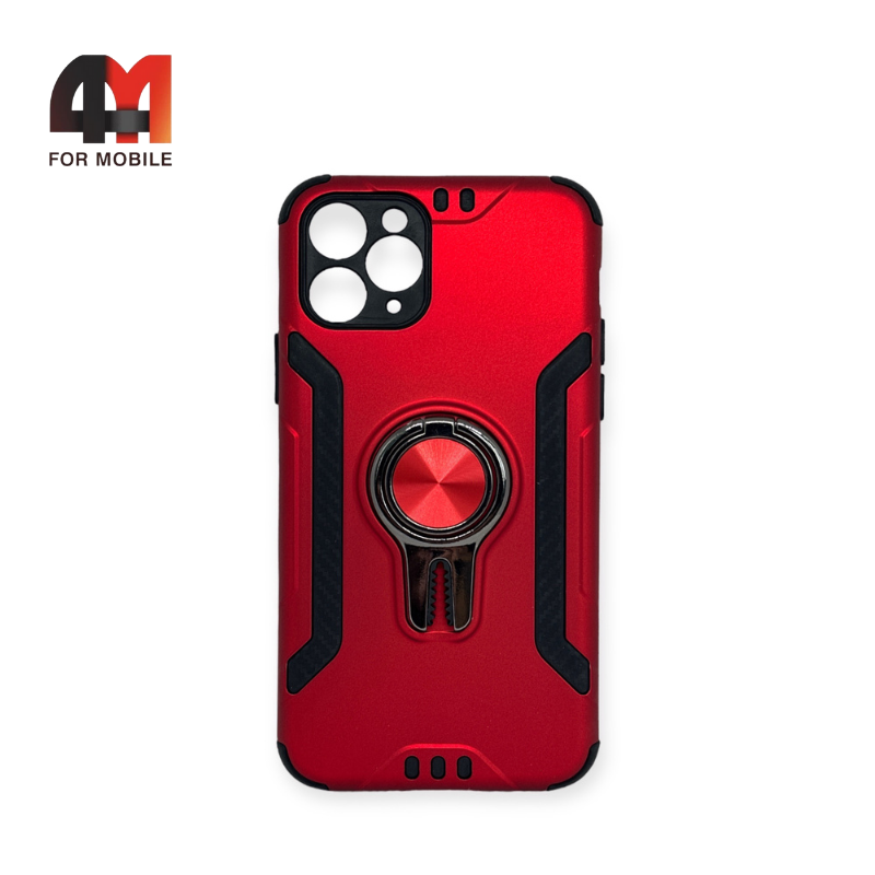 Чехол Iphone 11 Pro пластиковый, противоударный с кольцом, красного цвета - фото 1 - id-p226620146