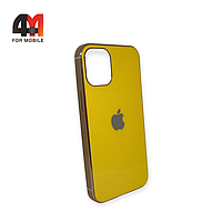 Чехол Iphone 12 Mini силиконовый, глянцевый с логотипом, желтого цвета, Hicool