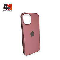 Чехол Iphone 12 Mini силиконовый, глянцевый с логотипом, розового цвета, Hicool