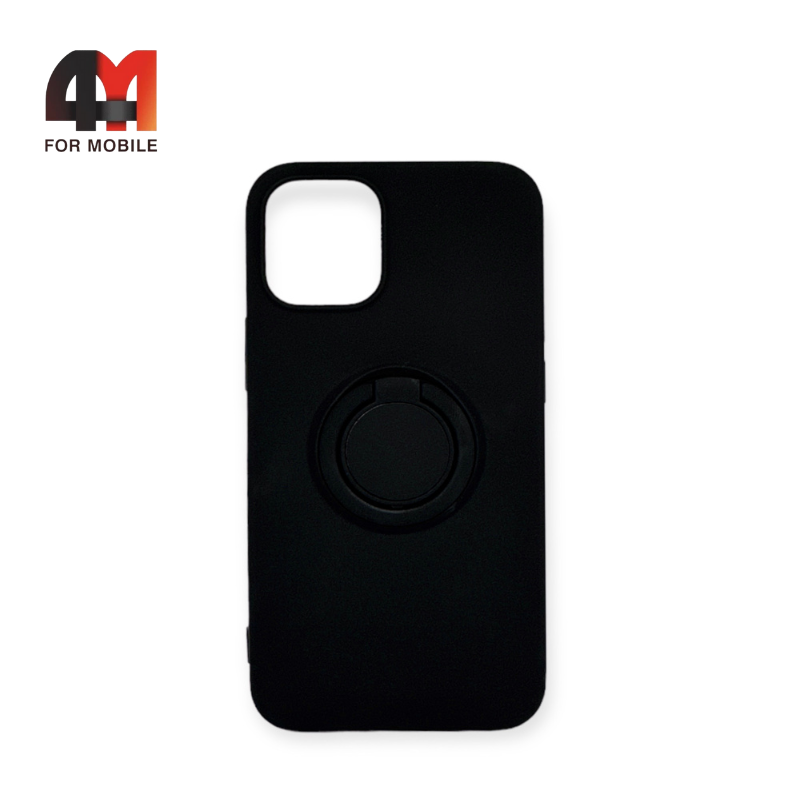 Чехол Iphone 12 Mini силиконовый с кольцом, черного цвета - фото 1 - id-p226622879