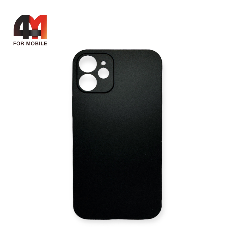 Чехол Iphone 12 Mini силиконовый с защитой на камеру, матовый, черного цвета - фото 1 - id-p226617936