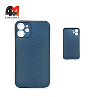 Чехол Iphone 12 Mini пластиковый, карбон, синего цвета, K-DOO