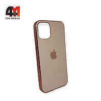 Чехол Iphone 12 Mini силиконовый, глянцевый с логотипом, пудрового цвета, Hicool