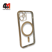 Чехол Iphone 12 Mini силиконовый, плотный + MagSafe , золотого цвета, J-Case