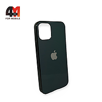 Чехол Iphone 12 Mini силиконовый, глянцевый с логотипом, темно-зеленого цвета, Hicool