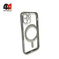 Чехол Iphone 12 Mini силиконовый, плотный + MagSafe, серебристого цвета, J-Case