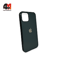 Чехол Iphone 12 Pro Max силиконовый, матовый с логотипом, темно-зеленого цвета, Hicool