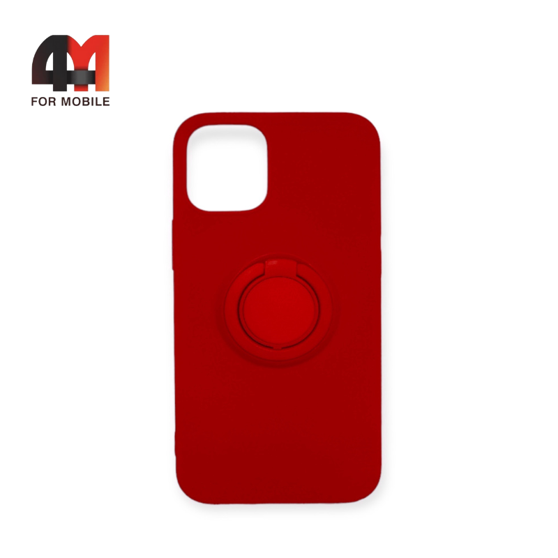 Чехол Iphone 12 Pro Max силиконовый, с кольцом, красного цвета - фото 1 - id-p226618236