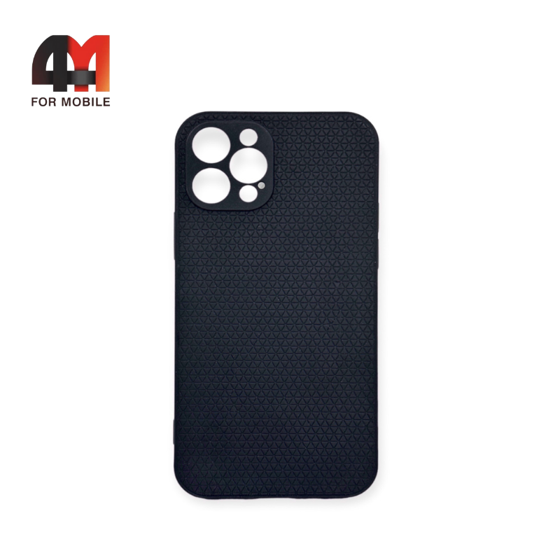 Чехол Iphone 12 Pro Max силиконовый, ребристый, черного цвета - фото 1 - id-p226618333