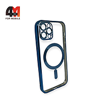 Чехол Iphone 12 Pro Max силиконовый, плотный + MagSafe, синего цвета, J-Case