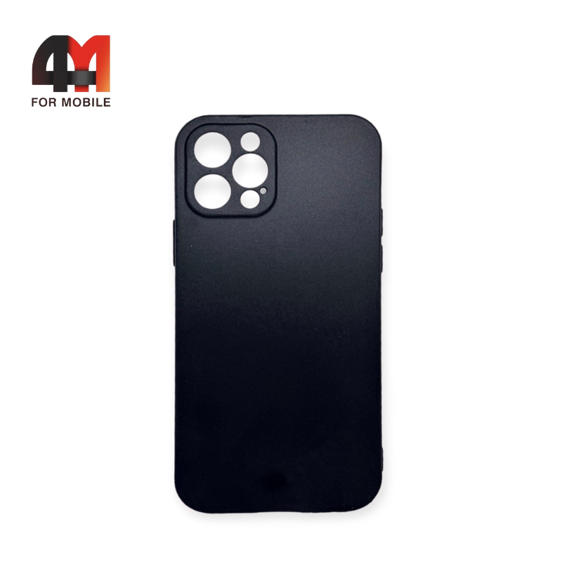 Чехол Iphone 12 Pro Max силиконовый с защитой на камеру, черного цвета - фото 1 - id-p226618929