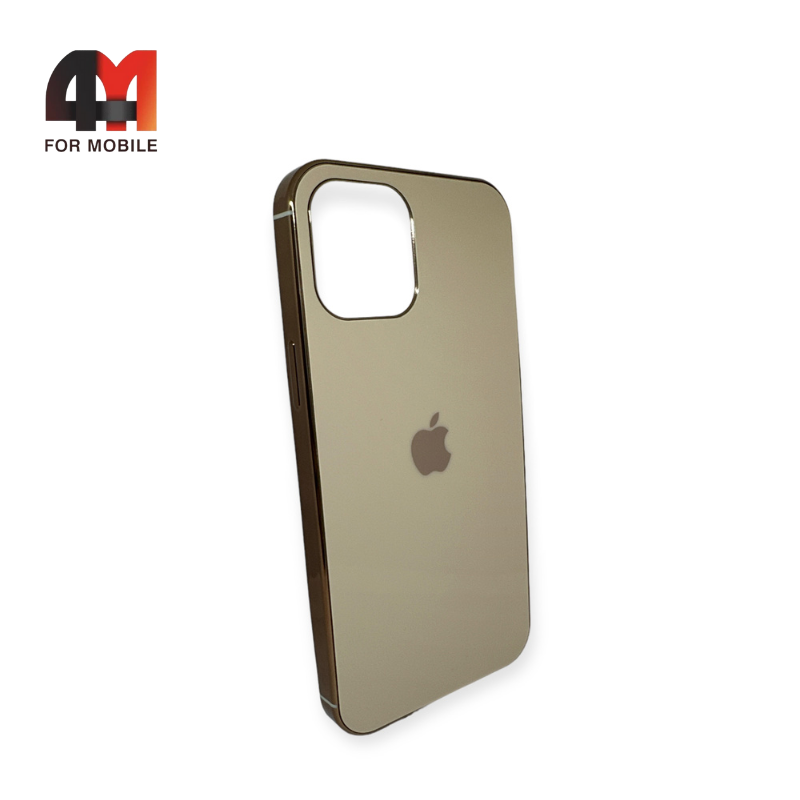 Чехол Iphone 12 Pro Max силиконовый, глянцевый с логотипом, бежевого цвета, Hicool - фото 1 - id-p226620513
