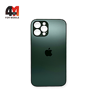 Чехол Iphone 12 Pro Max пластиковый, матовый с логотипом, темно-зеленого цвета