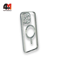 Чехол Iphone 12 Pro Max силиконовый, плотный + MagSafe, серебристого цвета, J-Case