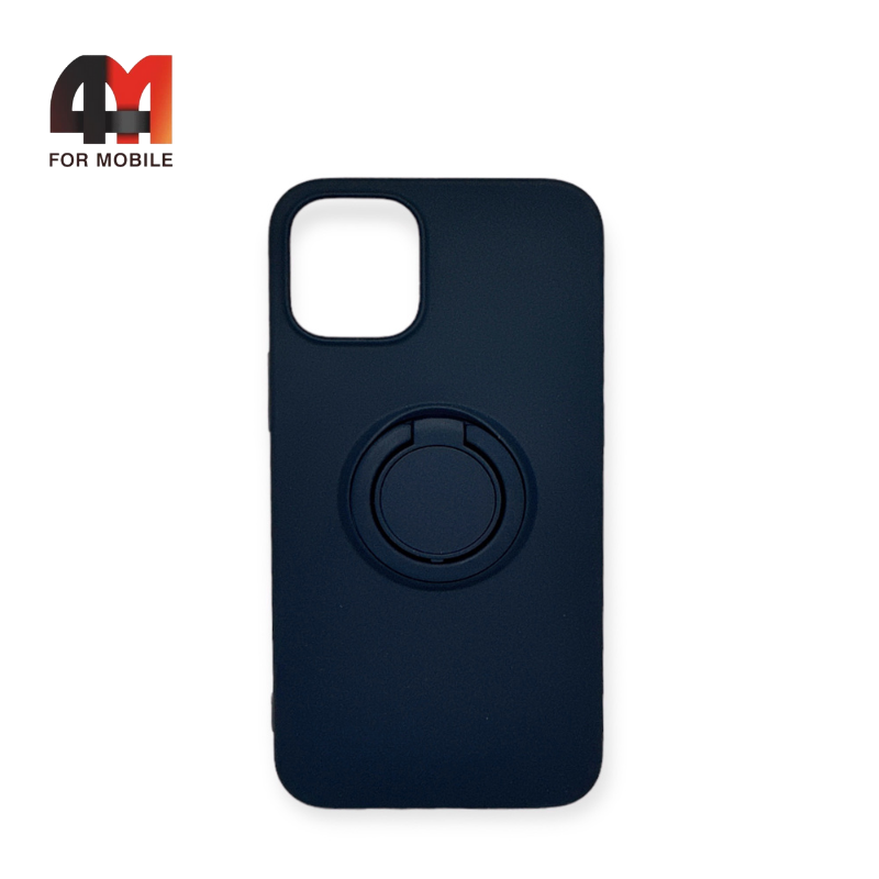 Чехол Iphone 12 Pro Max силиконовый, с кольцом, синего цвета - фото 1 - id-p226619534