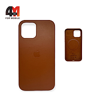 Чехол Iphone 12 Pro Max пластиковый, Leather Case + MagSafe, Saddle brown