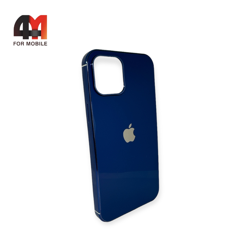 Чехол Iphone 12 Pro Max силиконовый, глянцевый с логотипом, синего цвета, Hicool - фото 1 - id-p226617990