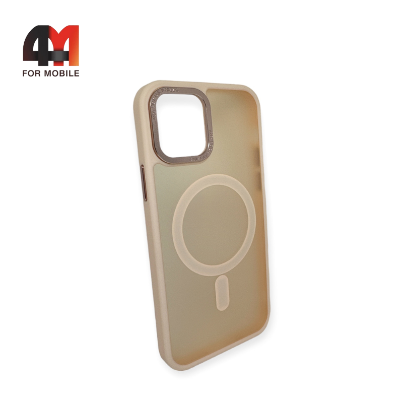 Чехол Iphone 12 Pro Max пластиковый с усиленной рамкой + MagSafe, пудрового цвета, Protective Case - фото 1 - id-p226617847