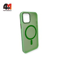 Чехол Iphone 12 Pro Max пластиковый с усиленной рамкой + MagSafe, салатового цвета, Protective Case