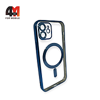 Чехол Iphone 12 силиконовый, плотный + MagSafe, синего цвета, J-Case